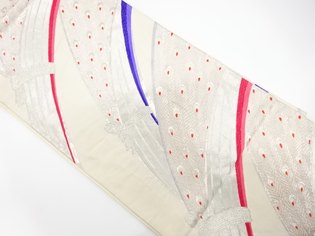 孔雀羽根模様織り出し　袋帯